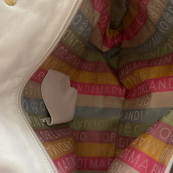 Marino Orlandi large imprinted white brown shoulder bag/ tote - Picture 9 of 16